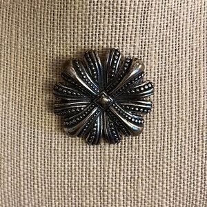Monet Vintage Sterling Silver Ribbed Floral Brooch